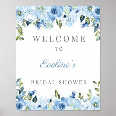 Dusty Blue floral bridal shower welcome sign 8x10
