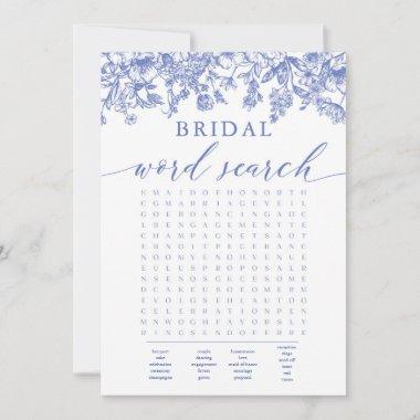 Dusty Blue Floral Bridal Shower Word Search Game Invitations