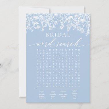 Dusty Blue Floral Bridal Shower Word Search Game Invitations