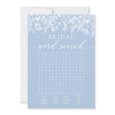 Dusty Blue Floral Bridal Shower Word Search Game Invitations