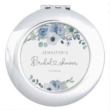 Dusty blue floral bridesmaid gift compact mirror