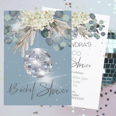 Dusty Blue Floral Disco Ball Bridal Shower Invitations
