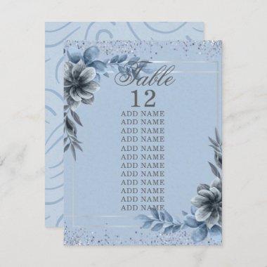 Dusty Blue Floral Elegant Table Number Cards