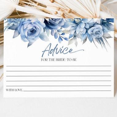 Dusty Blue Floral Flower Bridal Shower Advice Card