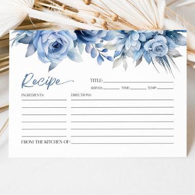Dusty Blue Floral Flower Bridal Shower Recipe Invitations