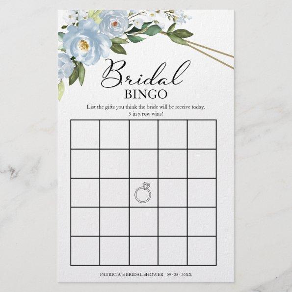 Dusty Blue Floral Geometric Bridal Shower Bingo Flyer