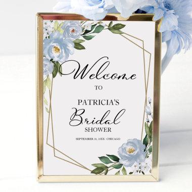 Dusty Blue Floral Geometric Bridal Shower Welcome Poster