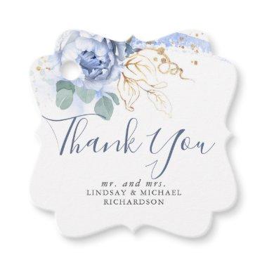 Dusty Blue Floral Gold Greenery Thank You Favor Tags