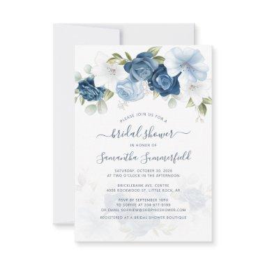 Dusty Blue Floral Greenery Botanical