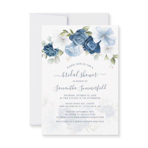 Dusty Blue Floral Greenery Botanical