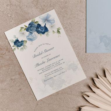 Dusty Blue Floral Greenery Botanical Bridal Shower Invitations