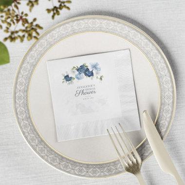 Dusty Blue Floral Greenery Bridal Shower Paper Napkins