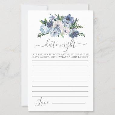 Dusty Blue Floral Greenery Date Night Invitations