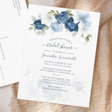 Dusty Blue Floral Greenery Foliage  Invitation Post