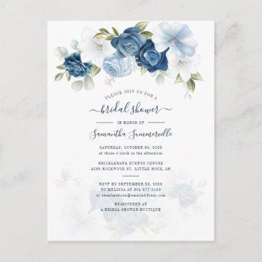 Dusty Blue Floral Greenery Foliage Bridal Shower Invitation PostInvitations
