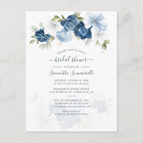 Dusty Blue Floral Greenery Foliage Bridal Shower Invitation PostInvitations
