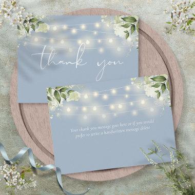Dusty Blue Floral Greenery String Lights Thank You Invitations