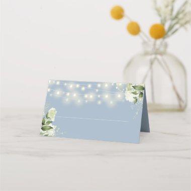 Dusty Blue Floral Greenery String Lights Wedding Place