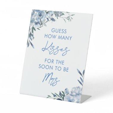 Dusty Blue Floral Guess How Many Kisses Game Pedestal Sign