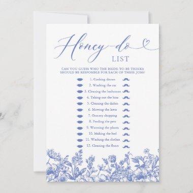 Dusty Blue Floral Honey Do List Bridal Shower Game Invitations