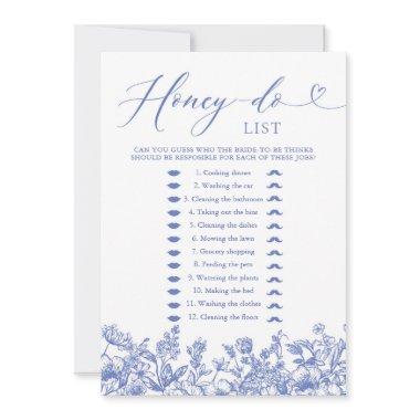 Dusty Blue Floral Honey Do List Bridal Shower Game Invitations