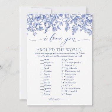Dusty Blue Floral I Love You Around the World Game Invitations