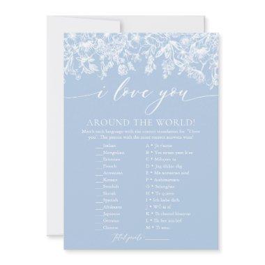 Dusty Blue Floral I Love You Around the World Game Invitations