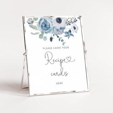 Dusty blue floral leave your recipe Invitations here poster
