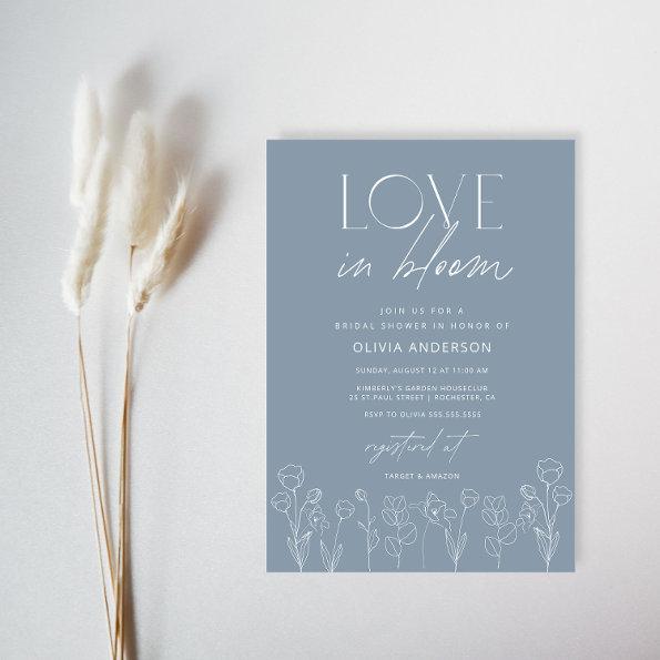 Dusty Blue Floral Love in Bloom Bridal Shower Invitations