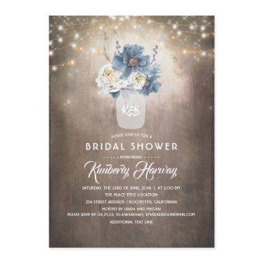 Dusty Blue Floral Mason Jar Rustic