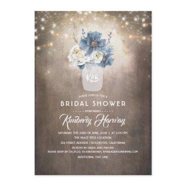 Dusty Blue Floral Mason Jar Rustic Bridal Shower Invitations