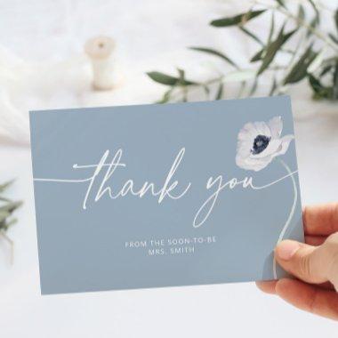 Dusty blue floral minimalist wedding thank you