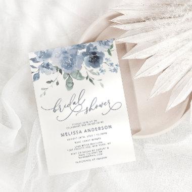Dusty Blue Floral Modern Bridal Shower Invitations