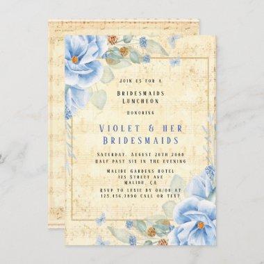 Dusty Blue Floral Musical Bridesmaids Luncheon Invitations