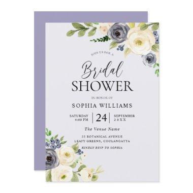 Dusty Blue Floral Navy Watercolor