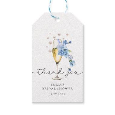 Dusty Blue Floral Pearls & Prosecco Bridal Shower Gift Tags