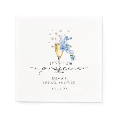 Dusty Blue Floral Pearls & Prosecco  Napkins