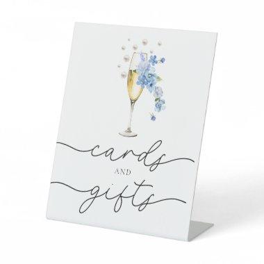 Dusty Blue Floral Pearls & Prosecco Invitations & Gifts Pedestal Sign