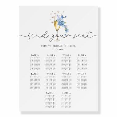 Dusty Blue Floral Pearls & Prosecco Seating Chart Foam Board