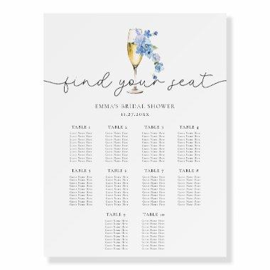 Dusty Blue Floral Petals & Prosecco Seating Chart Foam Board