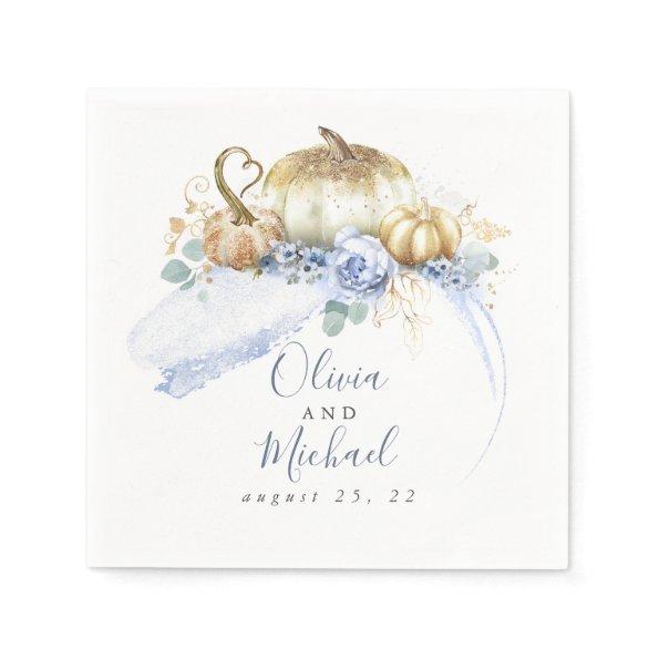 Dusty Blue Floral Pumpkins Cute Fall Party Napkins