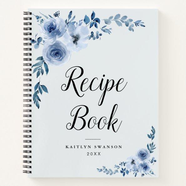 dusty blue floral Recipe Book