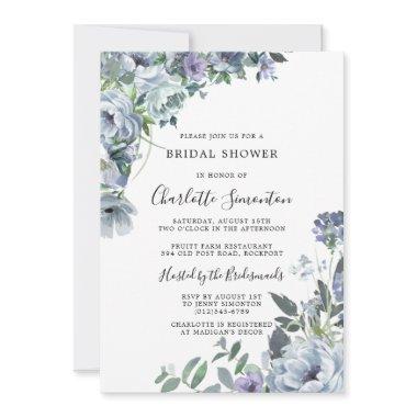 Dusty Blue Floral Rustic Bridal Shower Invitations