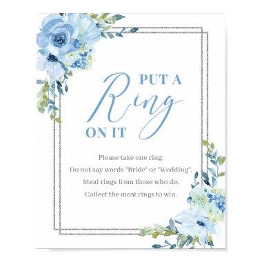 Dusty blue floral silver put a ring on it sign