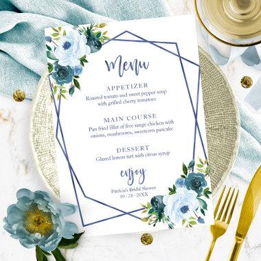Dusty Blue Floral Watercolor Bridal Shower Menu Invitations