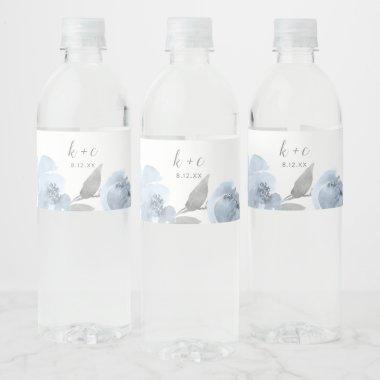 Dusty Blue Floral Watercolor Bridal Shower Water Bottle Label