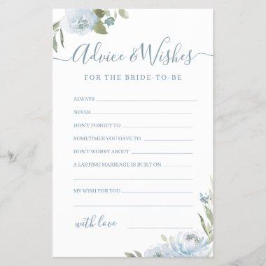 Dusty blue floral wedding advice & wishes Invitations