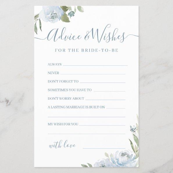 Dusty blue floral wedding advice & wishes Invitations