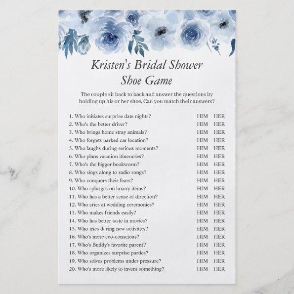 Dusty Blue Floral Wedding Bridal Shower Shoe Game Flyer