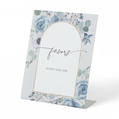 Dusty blue floral wedding Favors please take one P Pedestal Sign
